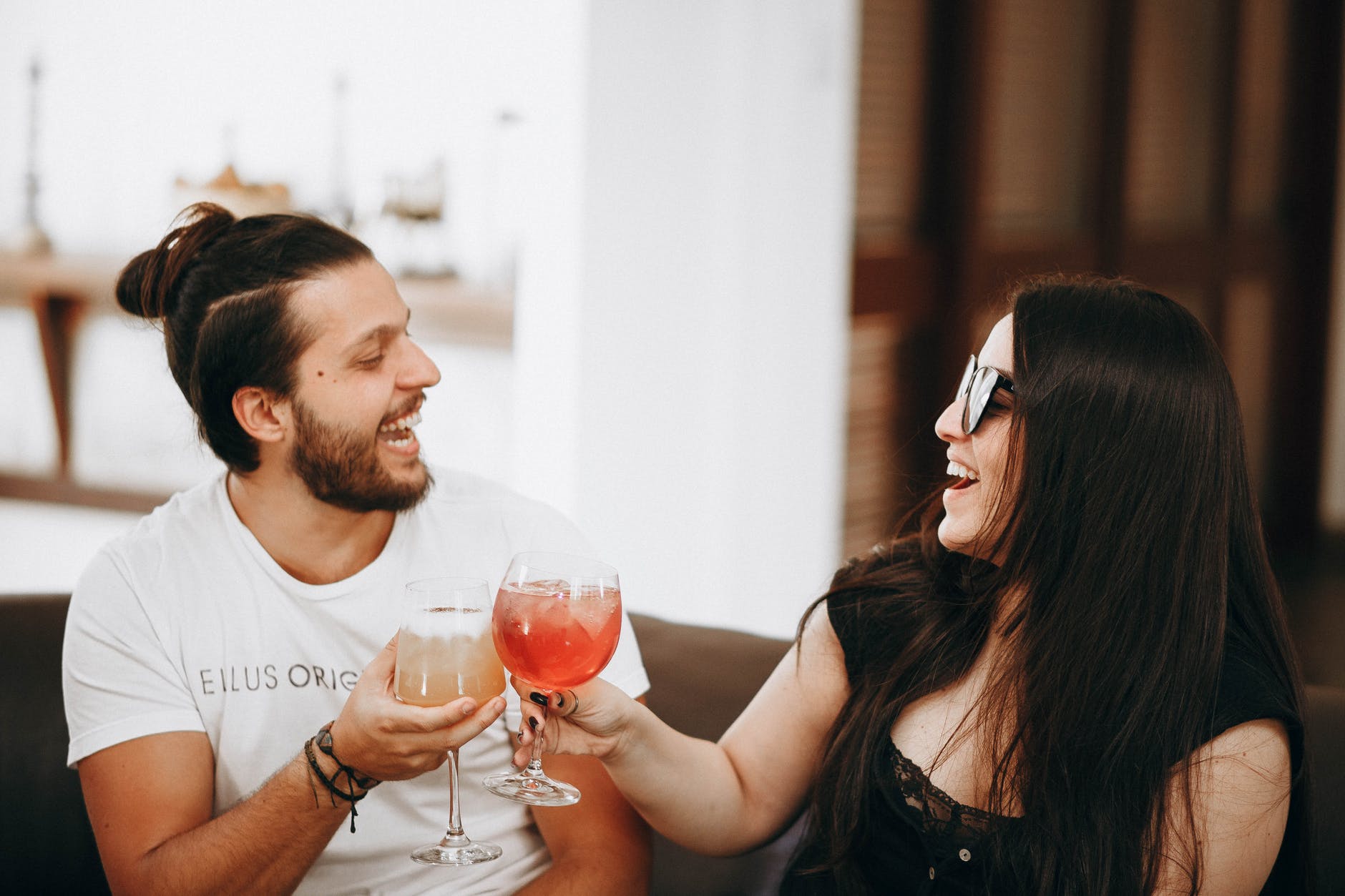 happy couple toasting